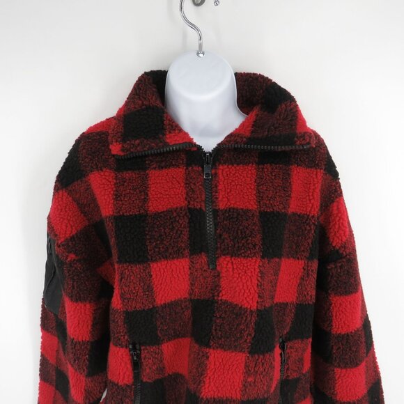 Boundless North Buffalo Plaid Red & Black Faux Fur 1/4 Zip Pullover Jacket XS - Picture 3 of 7